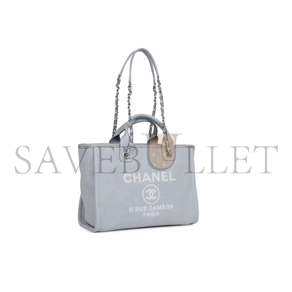 CHANEL MASTER 22A GREY DEAUVILLE SHOPPING TOTE SMALL SILVER AS3257 (37*32*18cm)